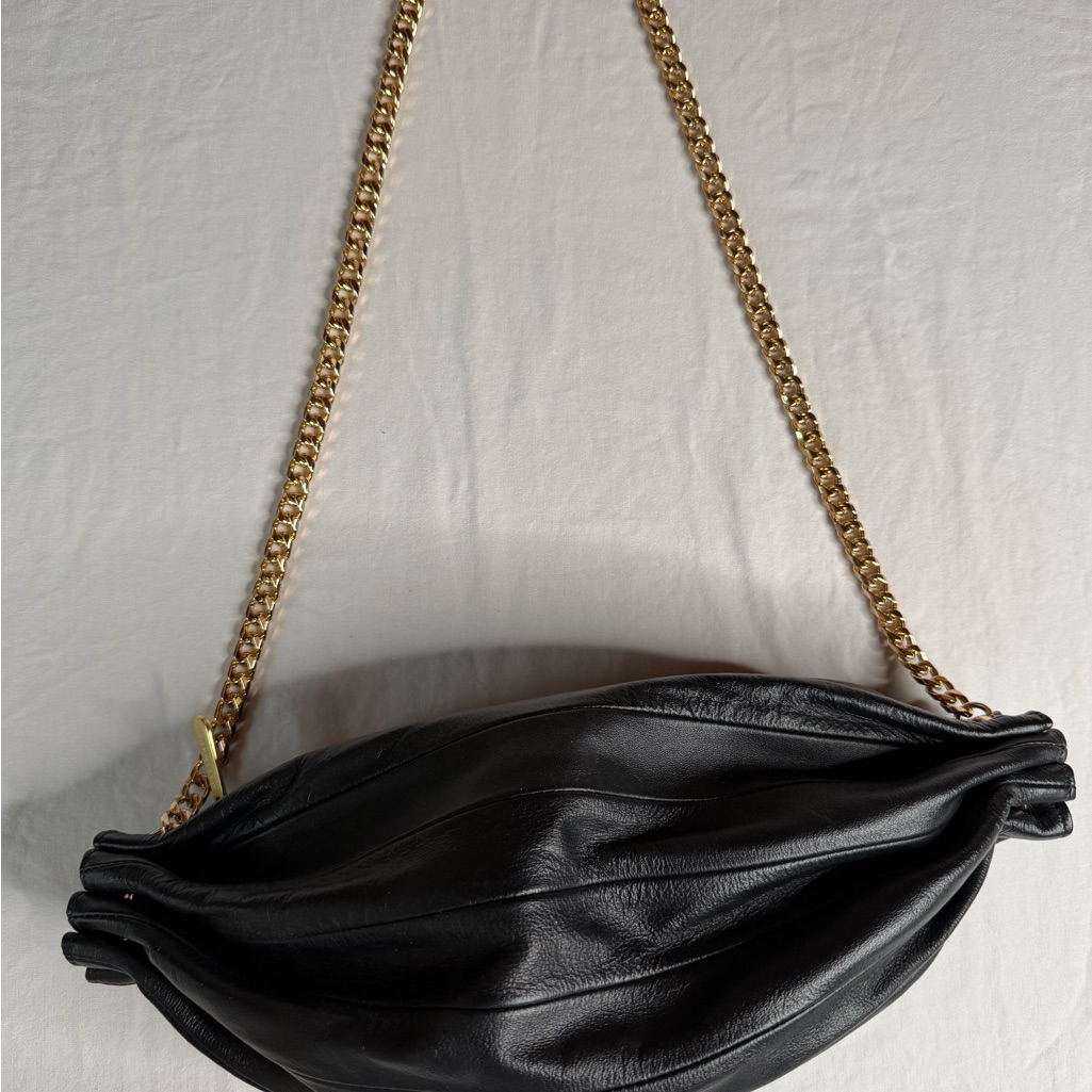 Marimekko Karla Black Leather Shoulder Bag With Gold Chain